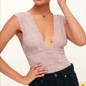 Free People x Lulu’s Mauve Pink Lace Bodysuit